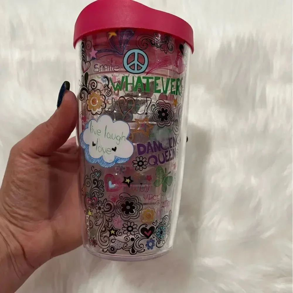 Tervis 16oz Love Superstar Floral Insulated Tumbler with Wrap and Red Lid Clear